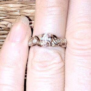 Natural Morganite Zircon accented 15K.Rosr Gold Vermeil accented Engagement Ring